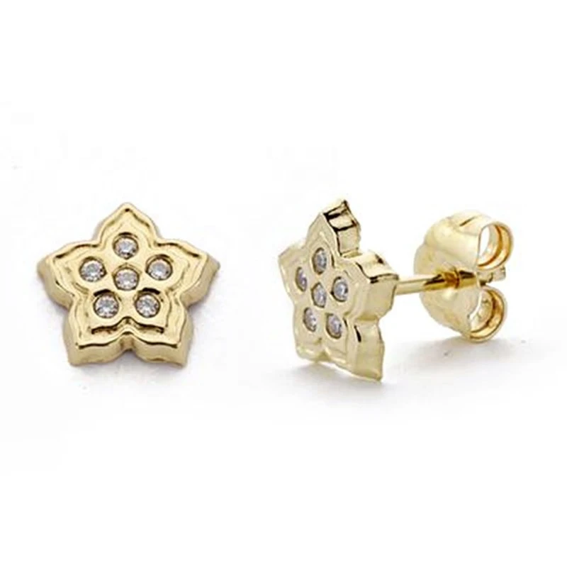 Pendientes oro 18k flor circonitas 7mm. [AA0246]