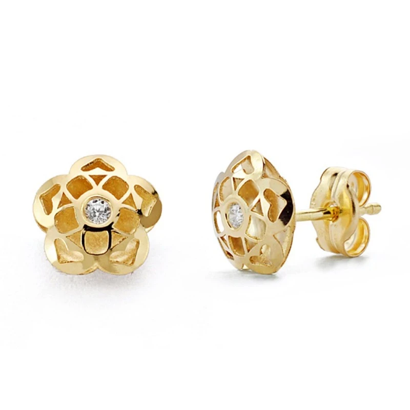 Pendientes oro 18k circonita 7mm. [AA0254]
