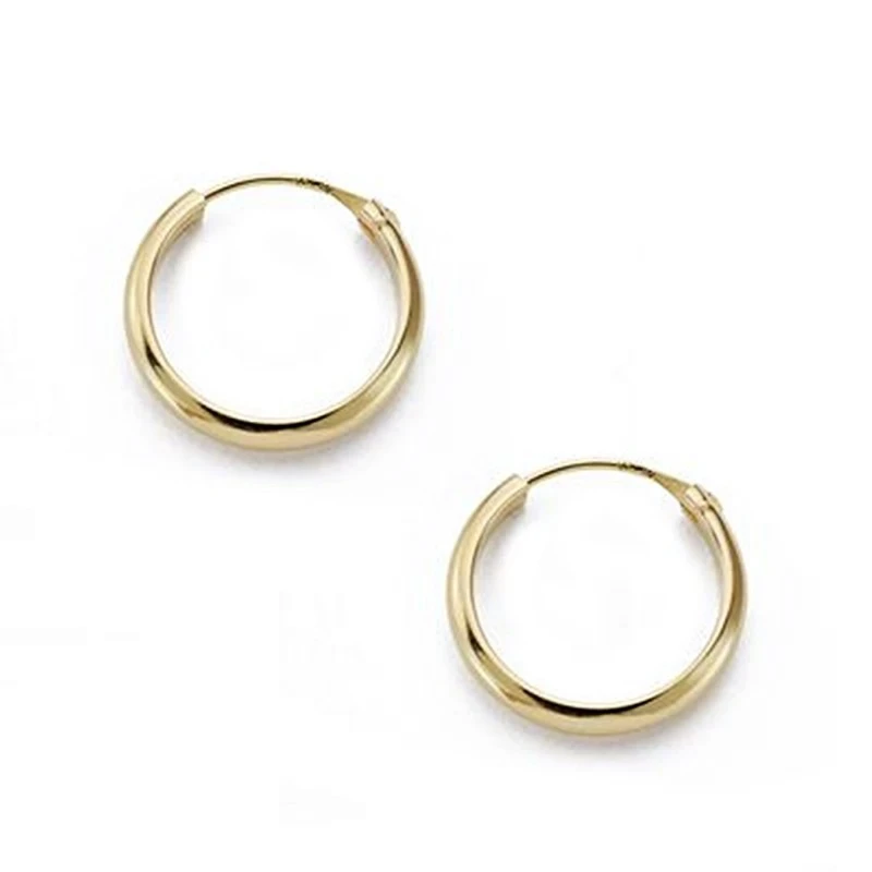 Pendientes oro 18k aros 14mm. media caña lisos ligeros [AA0257]