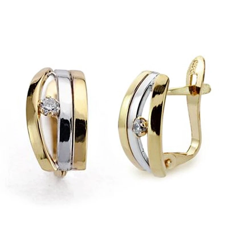 Pendientes oro 18k bicolor circonitas 12mm. [AA0272]