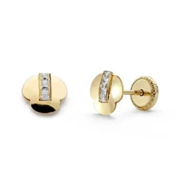 Pendientes oro 18k trébol circonitas 6mm. [AA0279]