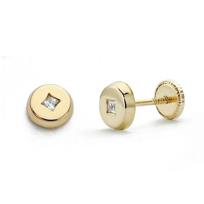 Pendientes oro 18k redondo circonita 5mm. [AA0285]