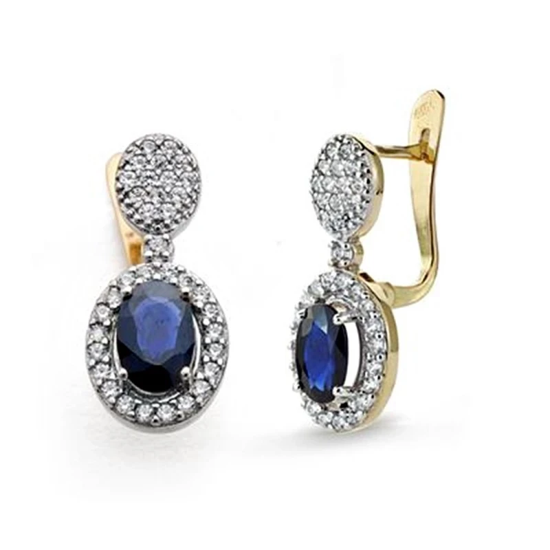 Pendientes oro 18k zafiro circonitas 18mm. [AA0306]