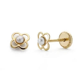 Pendientes oro 18k trébol perlita 5mm. [AA0316]
