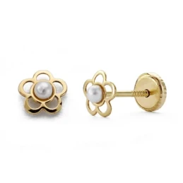 Pendientes oro 18k flor perlita 5mm. [AA0317]