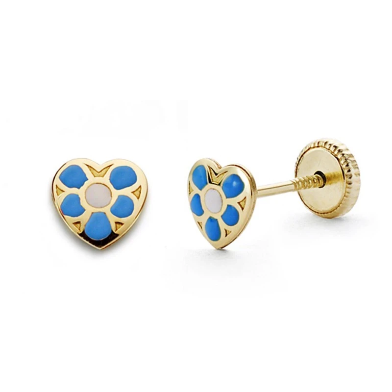 Pendientes oro 18k corazón azul 5mm. [AA0338]