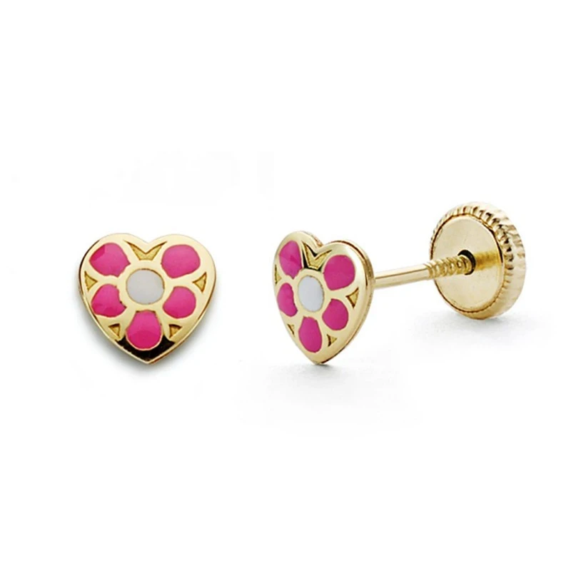 Pendientes oro 18k corazón rosa 5mm. [AA0339]
