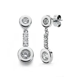 Pendientes oro blanco 18k circonitas 21mm.  [AA0341]