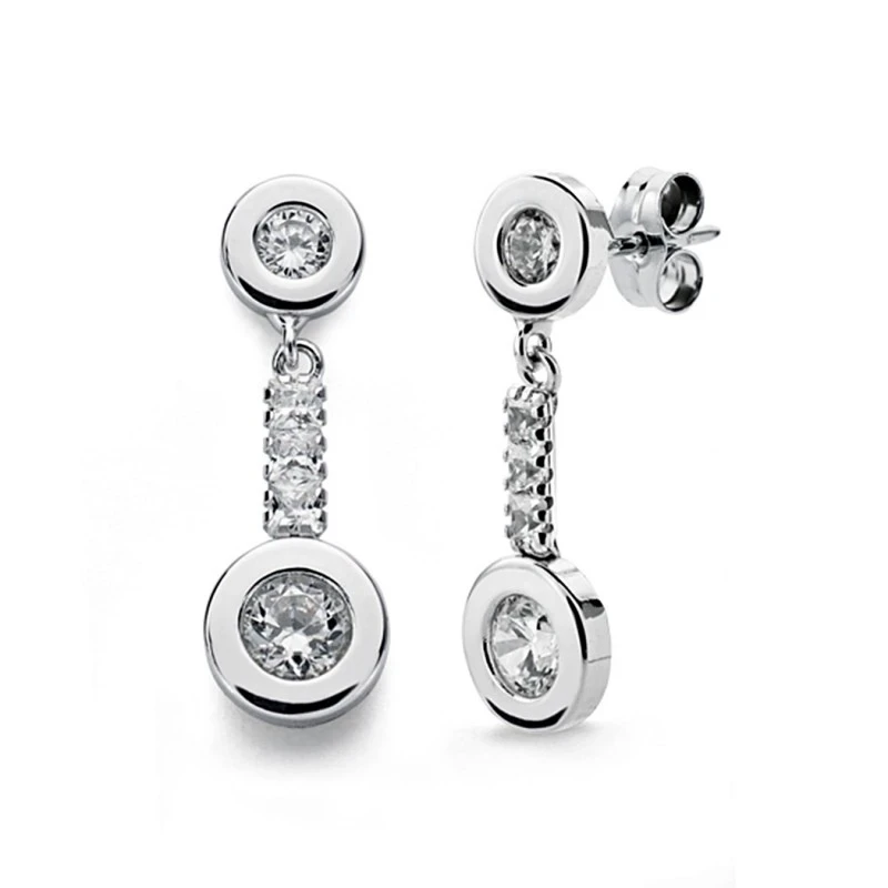 Pendientes oro blanco 18k circonitas 21mm.  [AA0341]