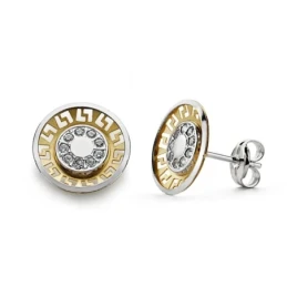 Pendientes oro 18k bicolor redondo circonitas [AA0353]