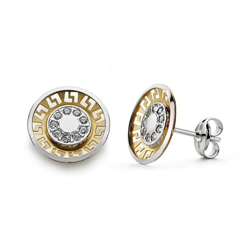 Pendientes oro 18k bicolor redondo circonitas [AA0353]