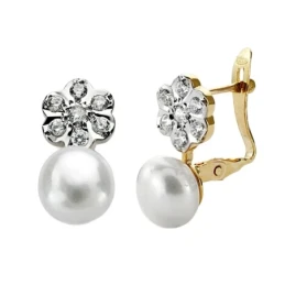 Pendientes oro 18k perla botón flor [AA0357]