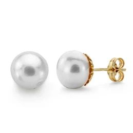 Pendientes oro 18k perla botón 10mm. [AA0358]