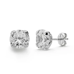 Pendientes oro blanco 18k garras circonitas 7mm. [AA0367]