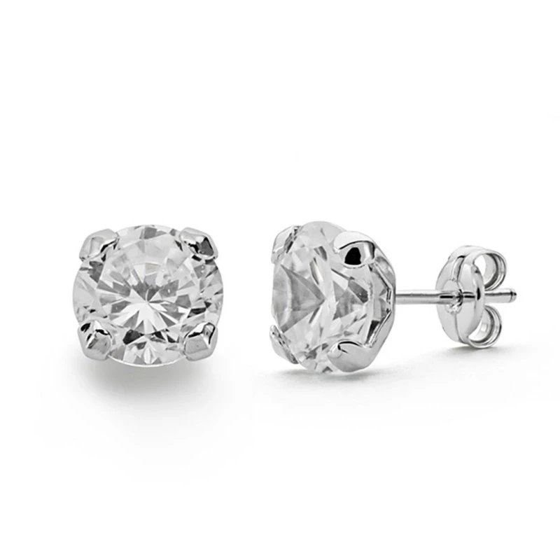 Pendientes oro blanco 18k garras circonitas 7mm. [AA0367]