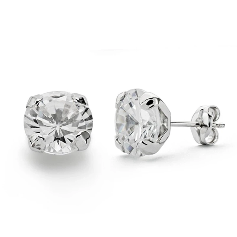 Pendientes oro blanco 18k garras circonitas 8mm. [AA0368]