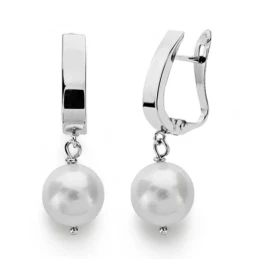 Pendientes oro blanco 18k perla 8mm. largos [AA0370]