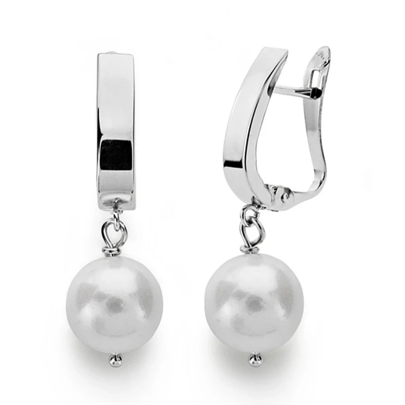 Pendientes oro blanco 18k perla 8mm. largos [AA0370]