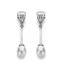 Pendientes oro blanco 18k perla 5mm. largos [AA0371]