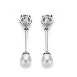 Pendientes oro blanco 18k perla 6mm. largos [AA0372]