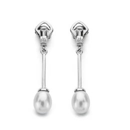 Pendientes oro blanco 18k perla 5mm. largos [AA0373]