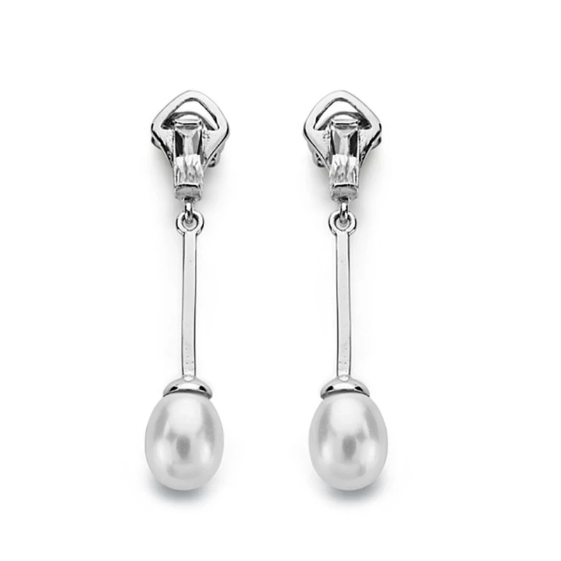 Pendientes oro blanco 18k perla 5mm. largos [AA0373]