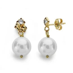 Pendientes oro 18k perla 8mm. circonita [AA0375]