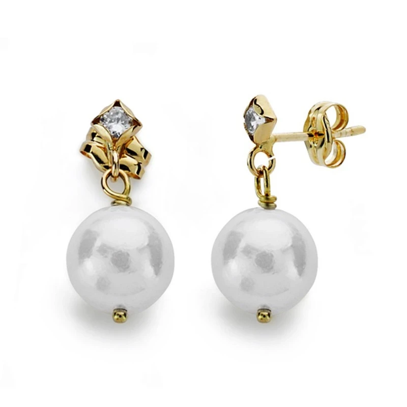 Pendientes oro 18k perla 8mm. circonita [AA0375]