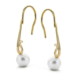 Pendientes oro 18k perla 6mm. largos [AA0379]
