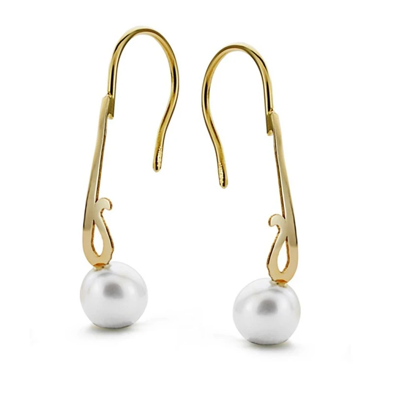 Pendientes oro 18k perla 6mm. largos [AA0379]