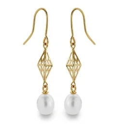 Pendientes oro 18k perla 7mm. largos [AA0381]
