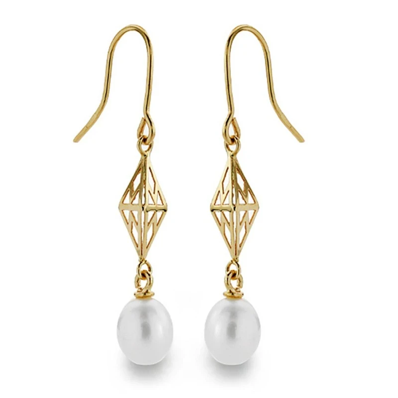 Pendientes oro 18k perla 7mm. largos [AA0381]