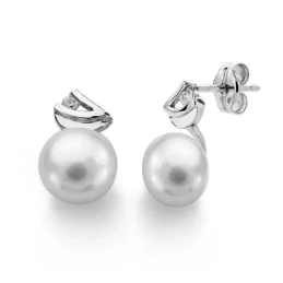 Pendientes oro blanco 18k perla 11mm. circonita [AA0386]