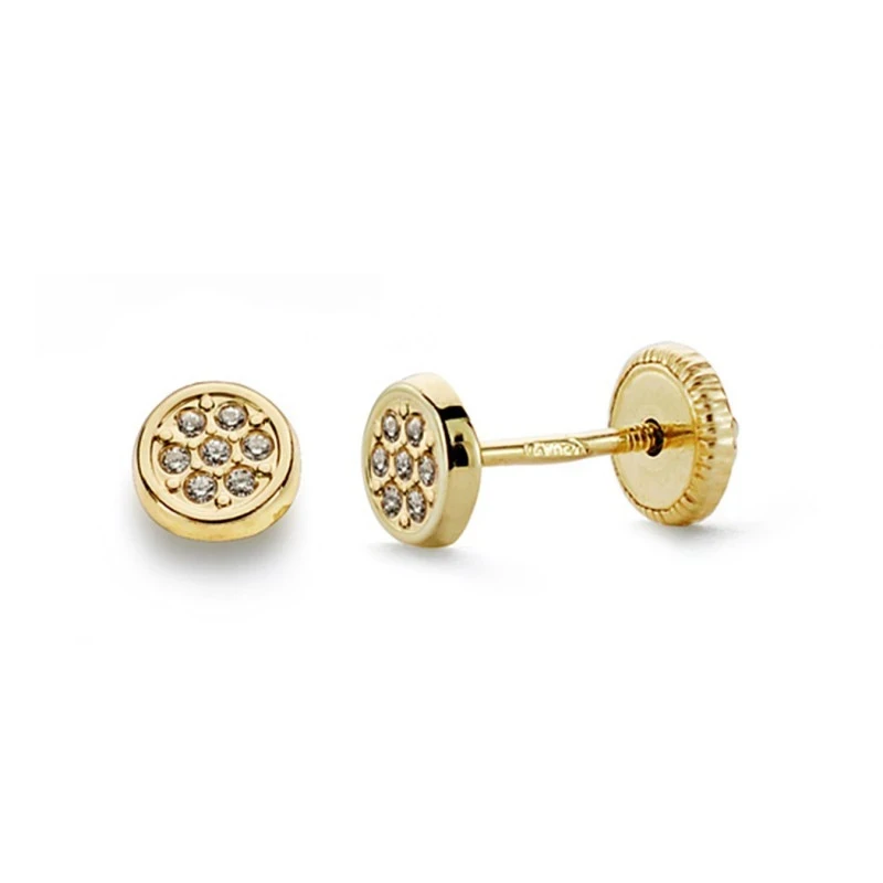 Pendientes oro 18k redondo circonitas 5mm. [AA0394]