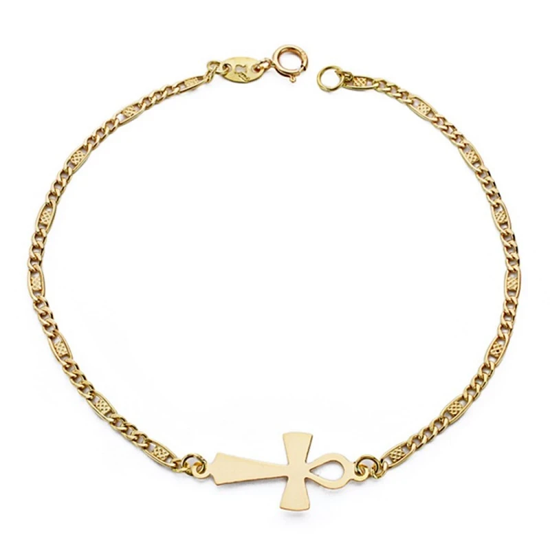 Pulsera oro 18k cruz de la vida 18.5cm. [AA0400]