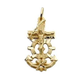 Colgante cruz oro 18k marinera Cristo 35mm. [AA0491]
