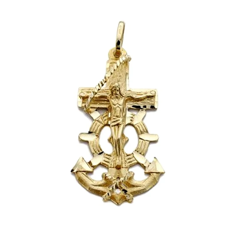 Colgante cruz oro 18k marinera Cristo 35mm. [AA0491]