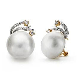 Pendientes oro 18k perla japonesa 15mm. rama [AA0496]