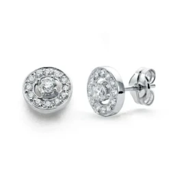 Pendientes oro 18k blanco circonitas 8mm. [AA0513]