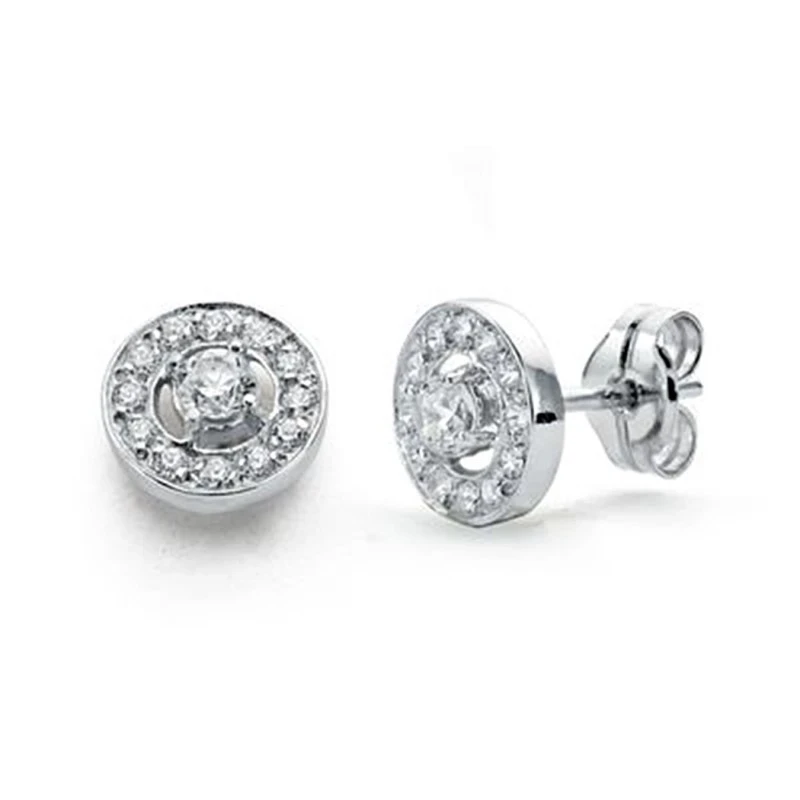 Pendientes oro 18k blanco circonitas 8mm. [AA0513]
