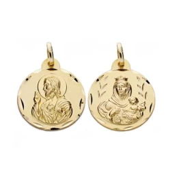 Medalla oro 18k escapulario 20mm. Virgen Carmen y Cristo [AA0550]