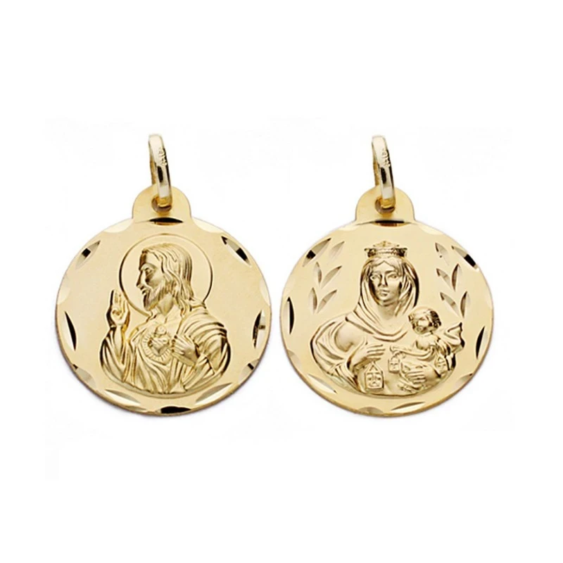 Medalla oro 18k escapulario 20mm. Virgen Carmen y Cristo [AA0550]