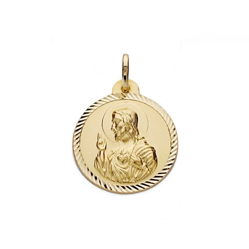 Medalla oro 18k Virgen del Carmen y Cristo Jesús 22mm. [AA0559]