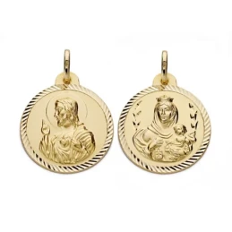 Medalla oro 18k Virgen del Carmen y Cristo Jesús 22mm. [AA0559]