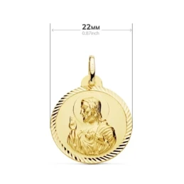 Medalla oro 18k Virgen del Carmen y Cristo Jesús 22mm. [AA0559]