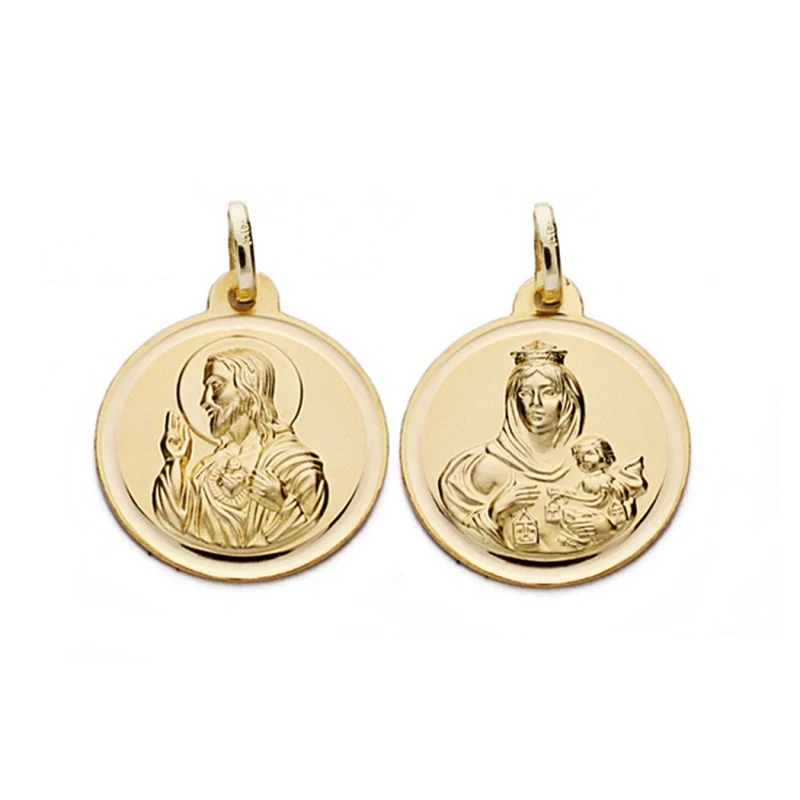 Medalla oro 18k escapulario 18mm. Virgen Carmen y Cristo [AA0564]
