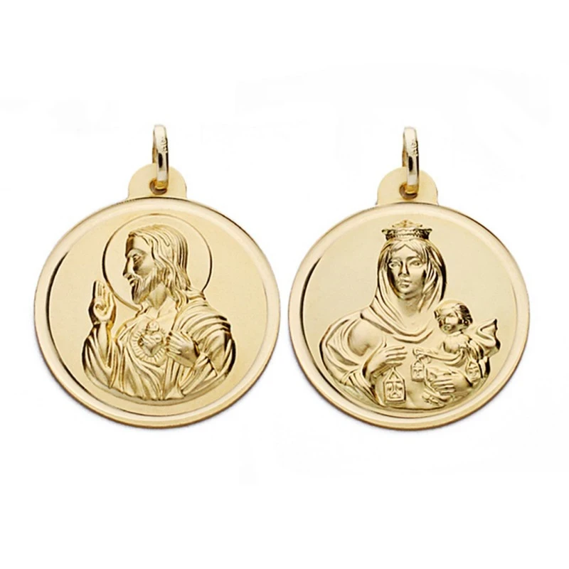 Medalla oro 18k escapulario 24mm. Virgen Carmen y Cristo [AA0567]