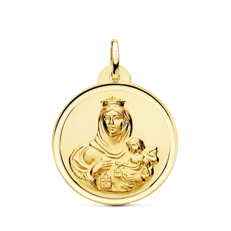 Medalla oro 18k escapulario 26mm. Virgen Carmen y Cristo [AA0568]