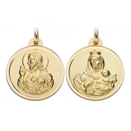 Medalla oro 18k escapulario 26mm. Virgen Carmen y Cristo [AA0568]