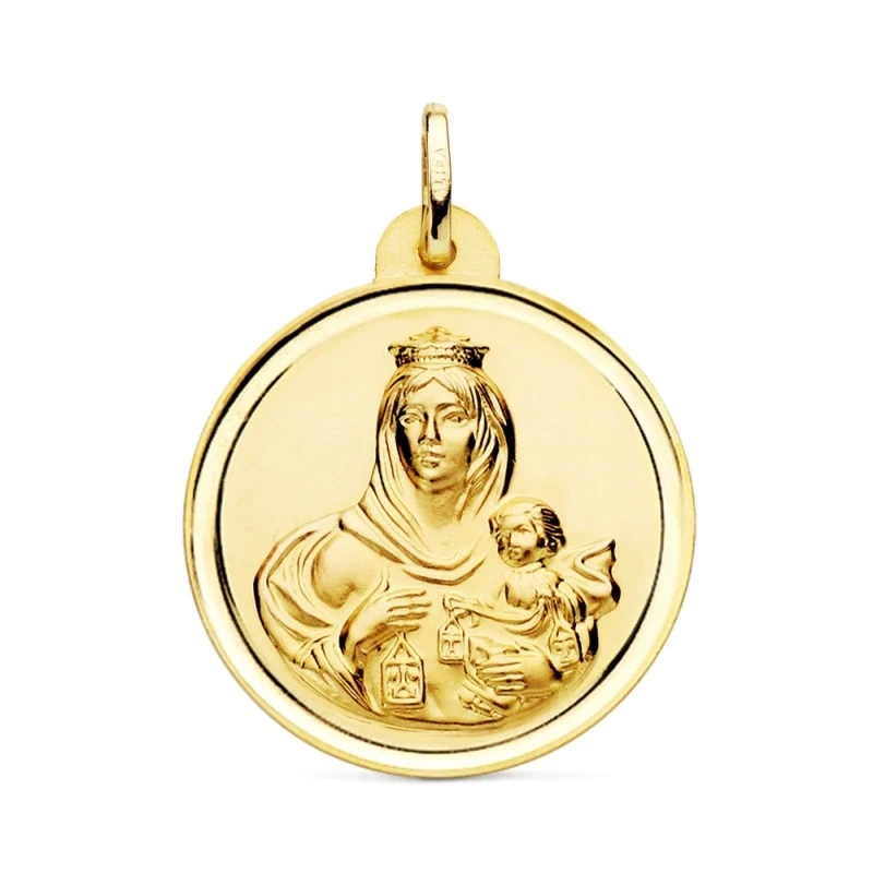 Medalla oro 18k escapulario 28mm. Virgen Carmen y Cristo [AA0569]